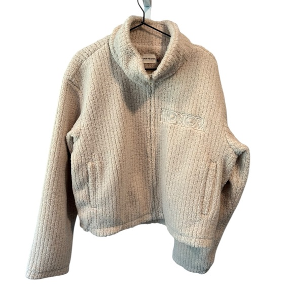 Honor‎ the Gift Crop Ribbed Fleece Zip Jacket Small Tan Cream - Picture 6 of 13